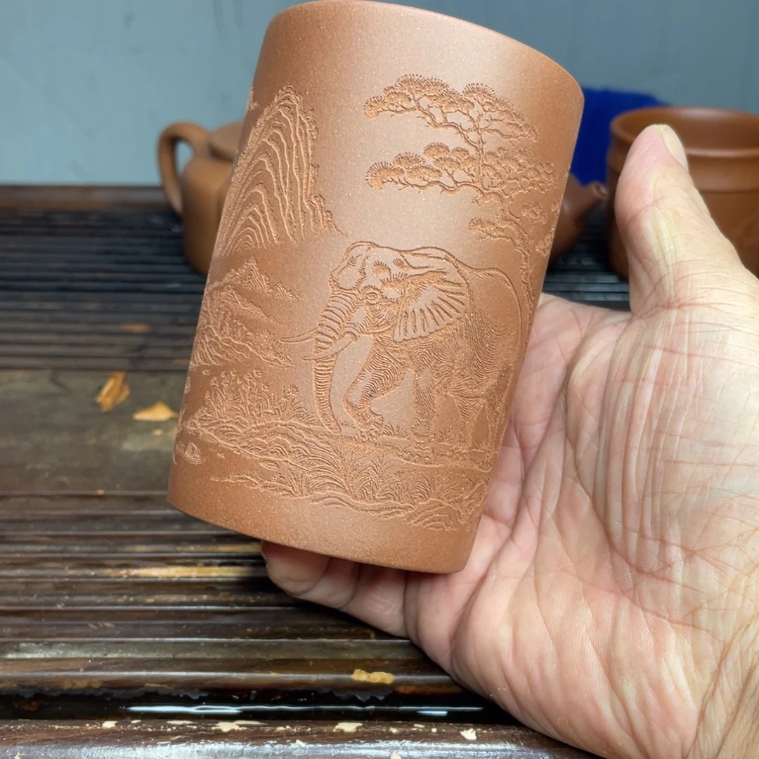 紫砂茶杯原矿底槽清直筒杯300cc