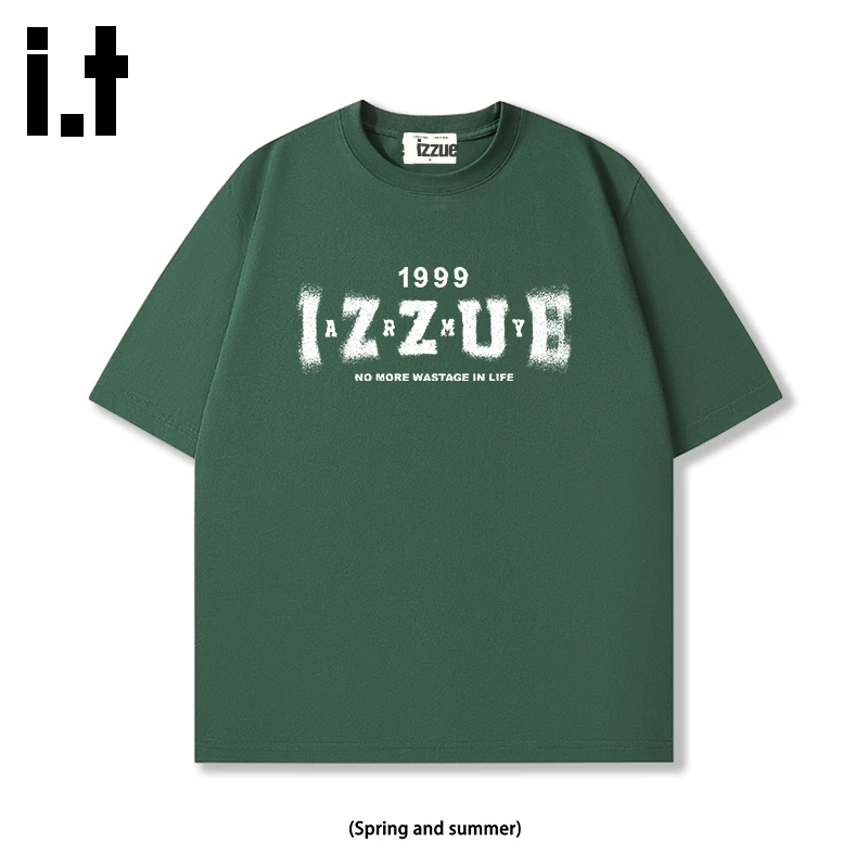 it.izzue潮牌短袖时尚纯棉舒适高级痞帅半袖圆领百搭舒适情侣T恤