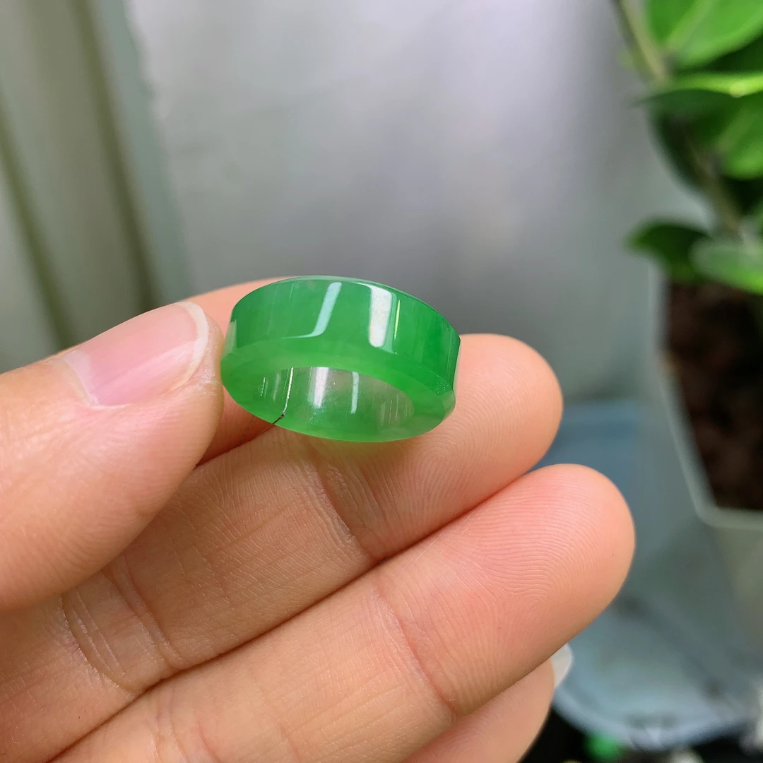2-3圈口缅甸天然翡翠A货冰满甜绿方戒戒指A746#