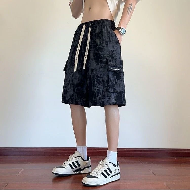 美式扎染工装短裤男夏季百搭宽松直筒沙滩五分裤新款潮牌休闲中裤