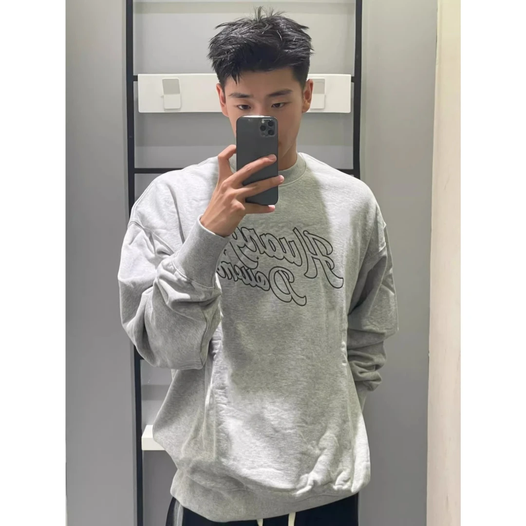 特大码300斤复古圆领纯棉卫衣男士潮牌秋冬加绒加厚长袖无帽上衣