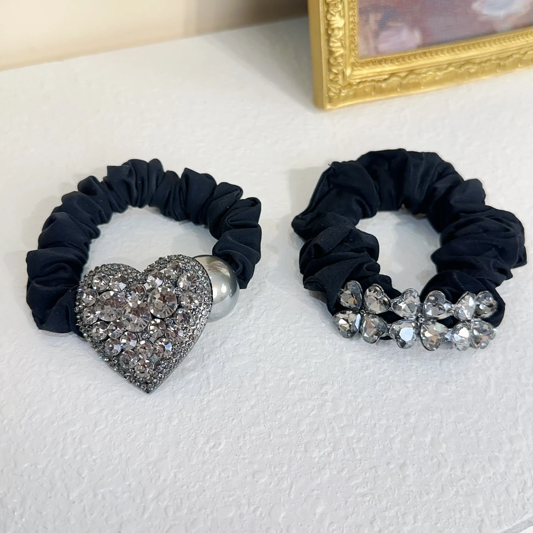 韩国东大门饰品发饰满钻爱心发圈四叶草爱心发绳