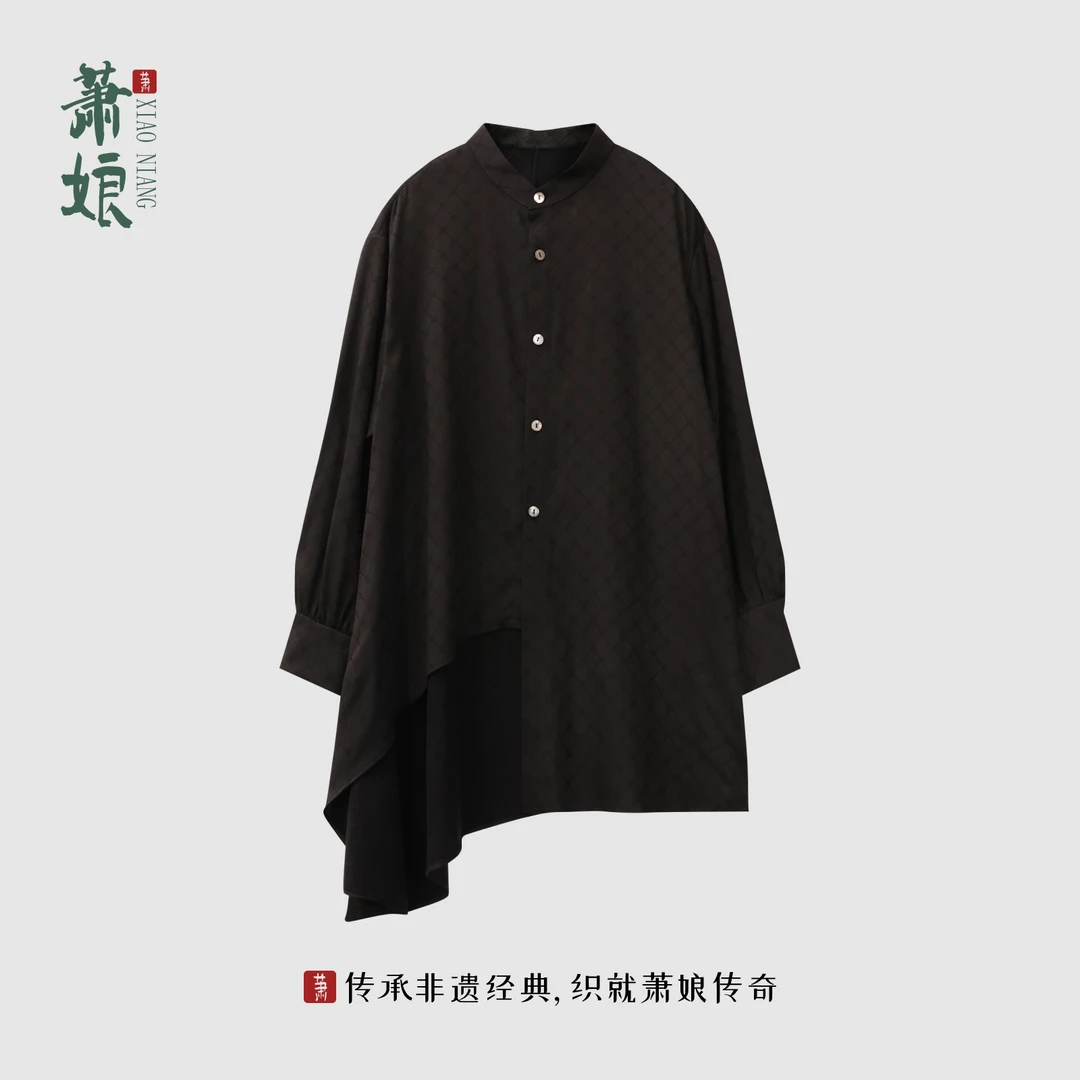 萧娘【三平二满】弹力缎新中式上衣时尚长袖设计感高级宽松上衣5617