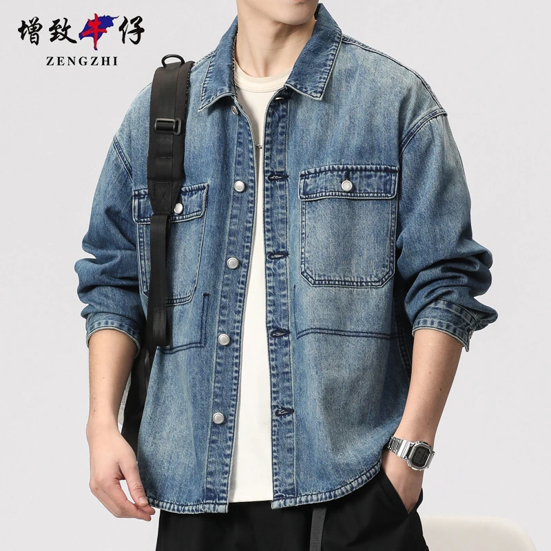 ZENGZHI/增致牛仔男士牛仔衬衫休闲外套宽松衬衣长袖帅气潮流日系