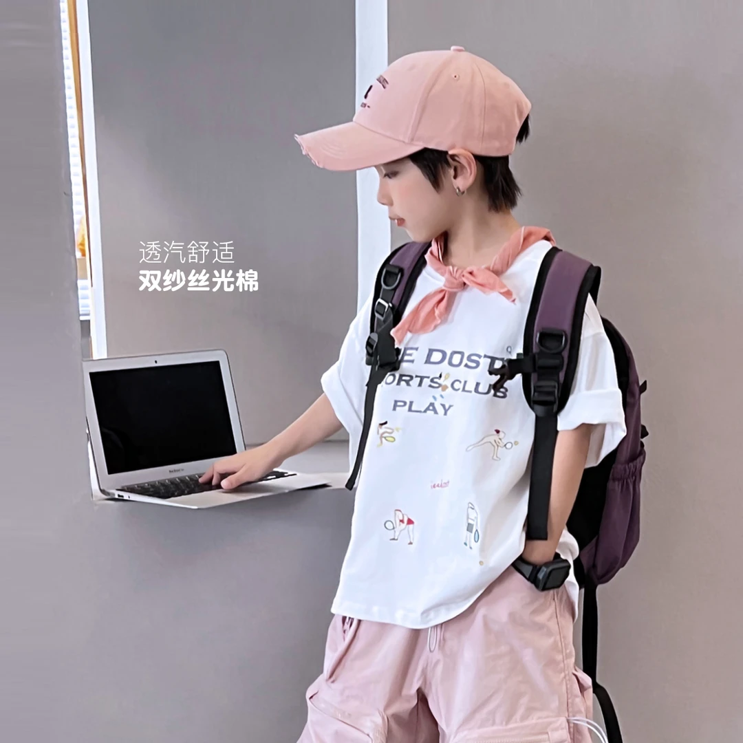 儿童短袖t恤男童运动宽松百搭中大童洋气休闲上衣 5058235O3