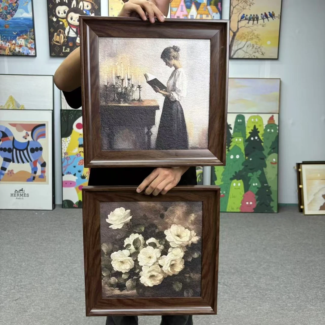 美式复古花卉装饰画高级感客厅沙发背景风餐桌边挂画4040