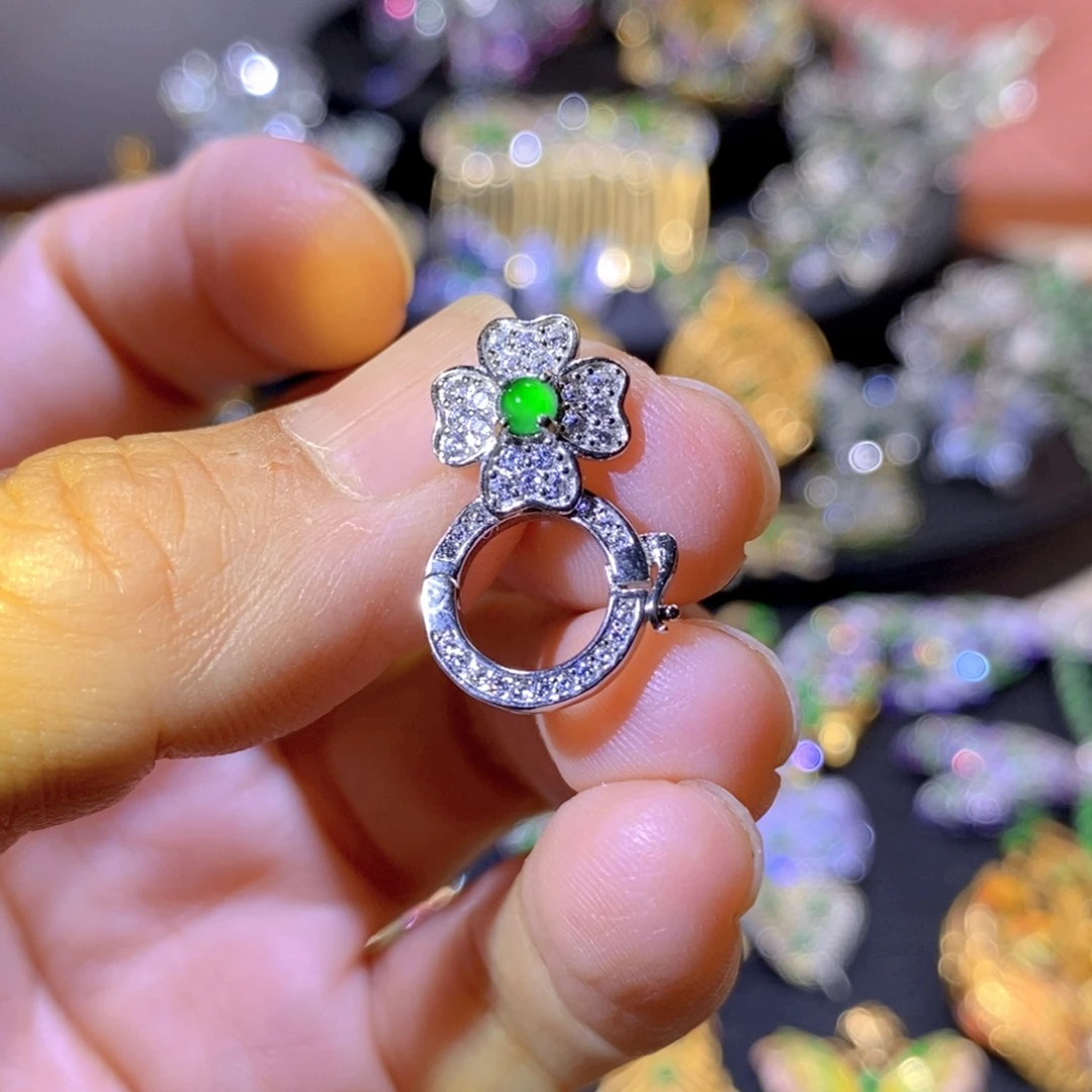 吊坠(不含链)银S925镶嵌翡翠