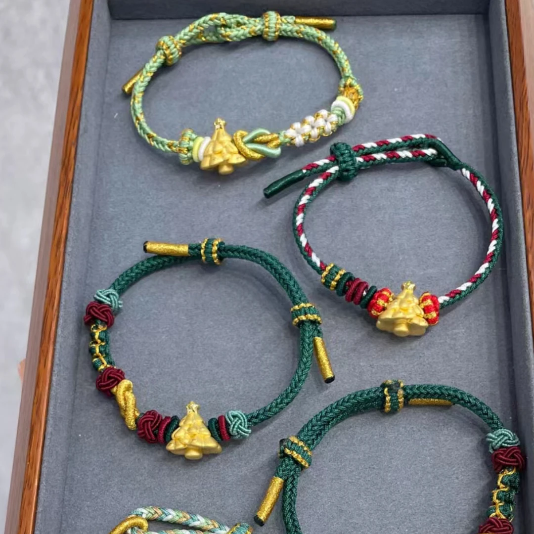 足金999圣诞树圣诞麋鹿圣诞老人黄金编绳礼物