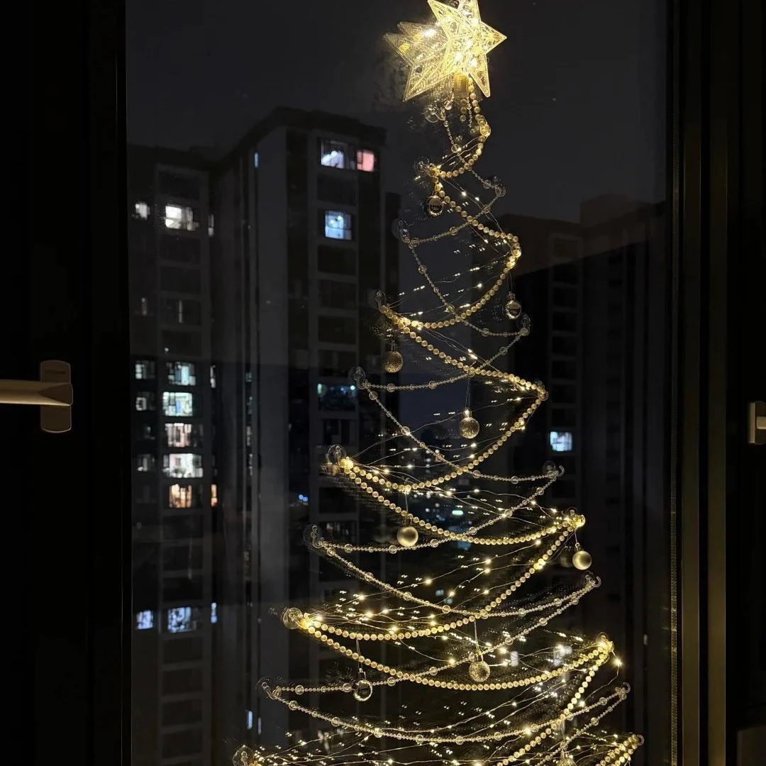 圣诞节客厅落地窗diy圣诞树挂件道具圣诞节氛围场景布置圣诞树