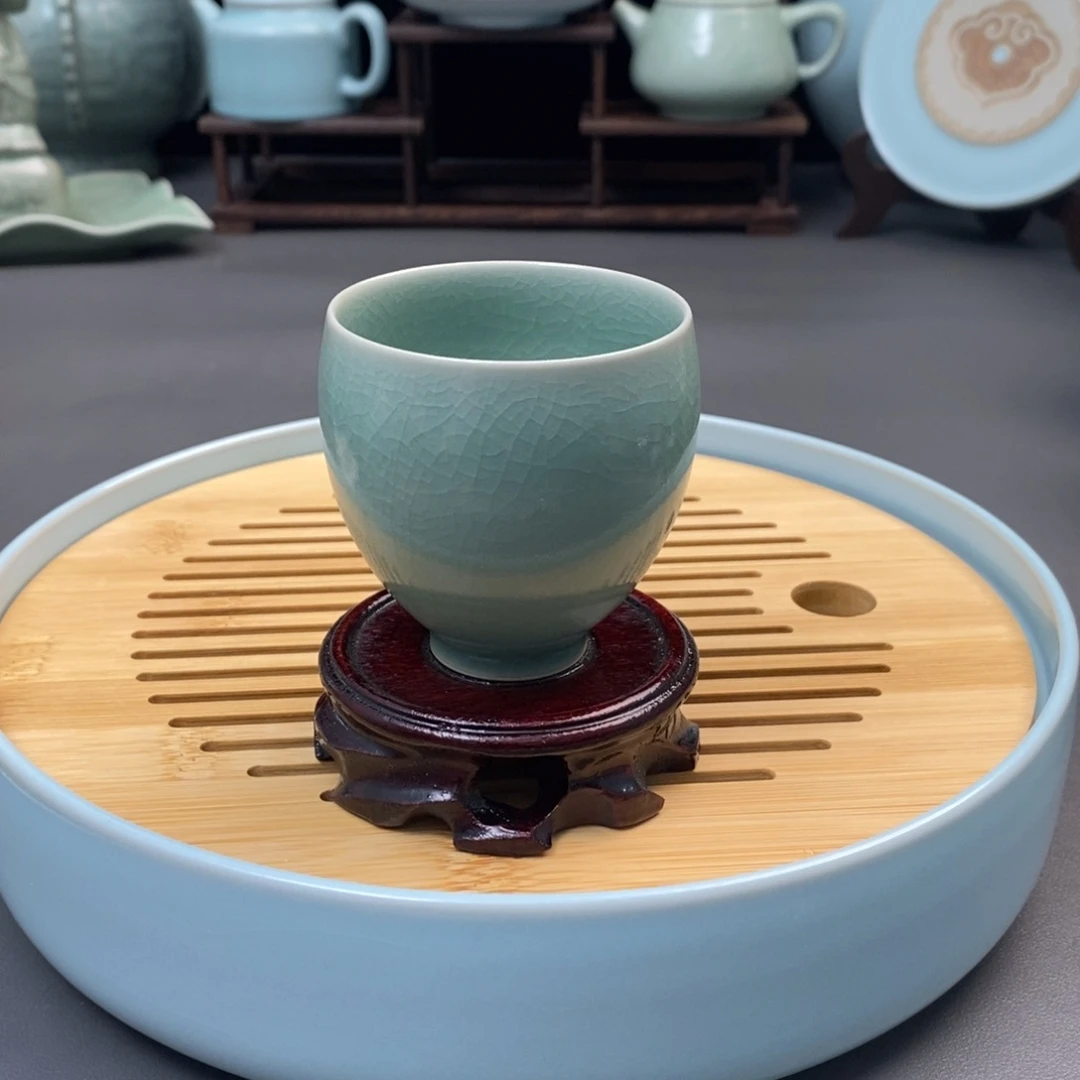 瓷片全手工仿古青绿釉主人杯