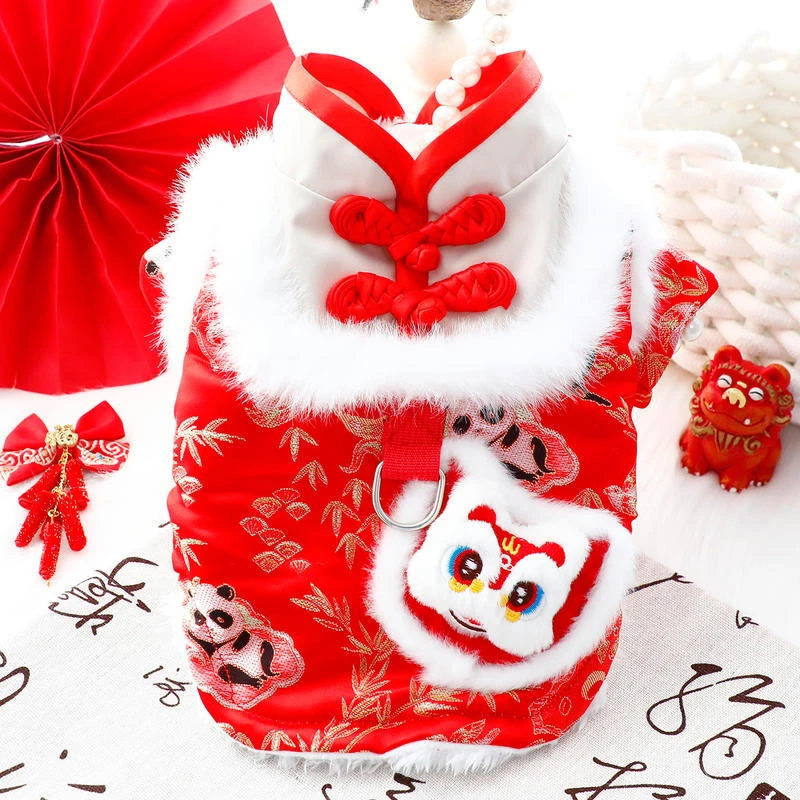 狗狗衣服秋冬装厚款公主新年红福临门小型犬泰迪宠物