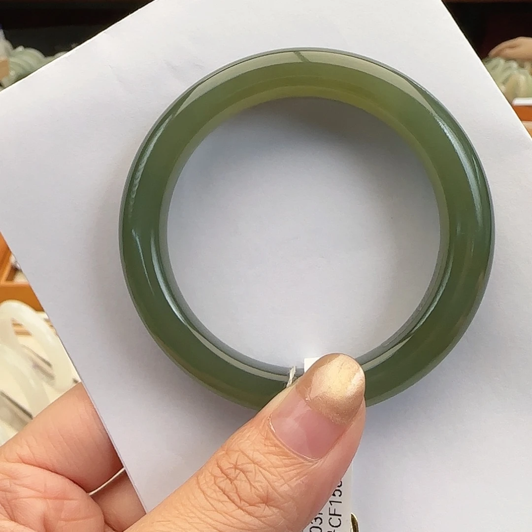 和田玉未镶嵌手镯湖水绿正圈54-55