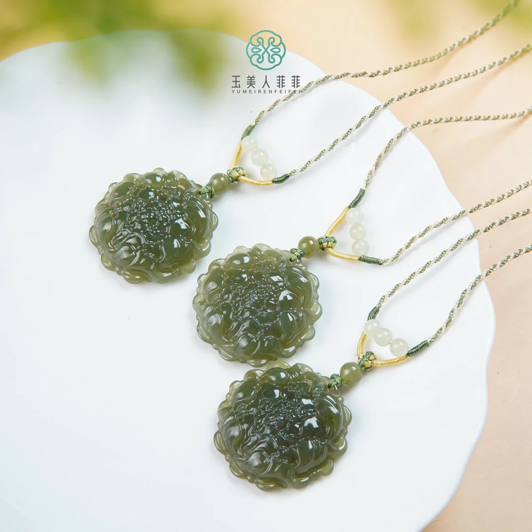 珠光宝气-和田玉牡丹花吊坠约28mm-多样性发一