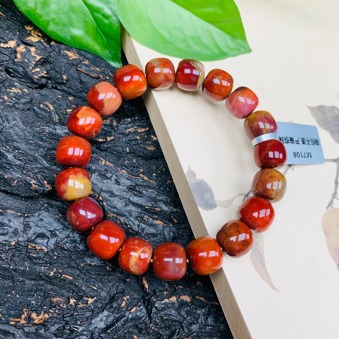 天然老矿原矿七彩盐源玛瑙包浆老型珠手串