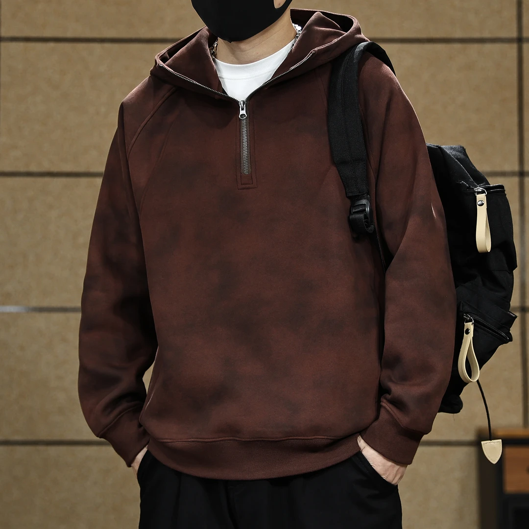 美式复古重磅连帽休闲卫衣男士秋冬新款潮牌宽松简约拉链套头外套