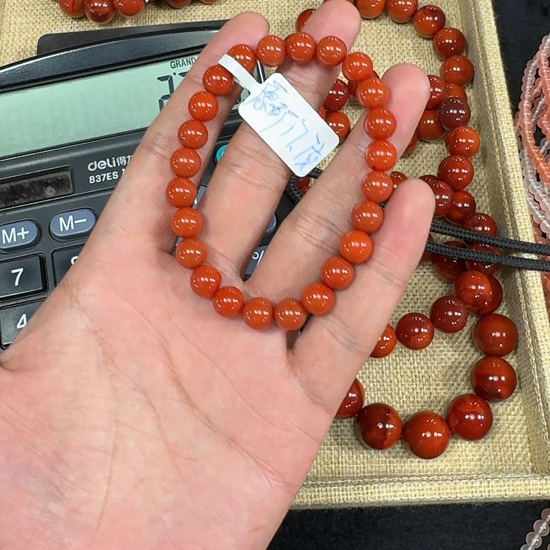 淡***香未镶嵌手链南红玛瑙原矿南红手串8mm纯色柿子锦