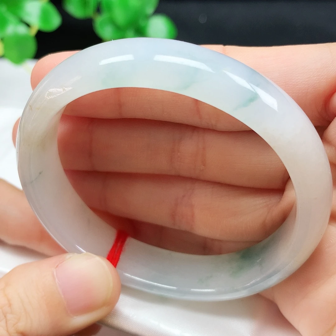 未镶嵌手镯翡翠53.3圈口冰胶飘绿花765