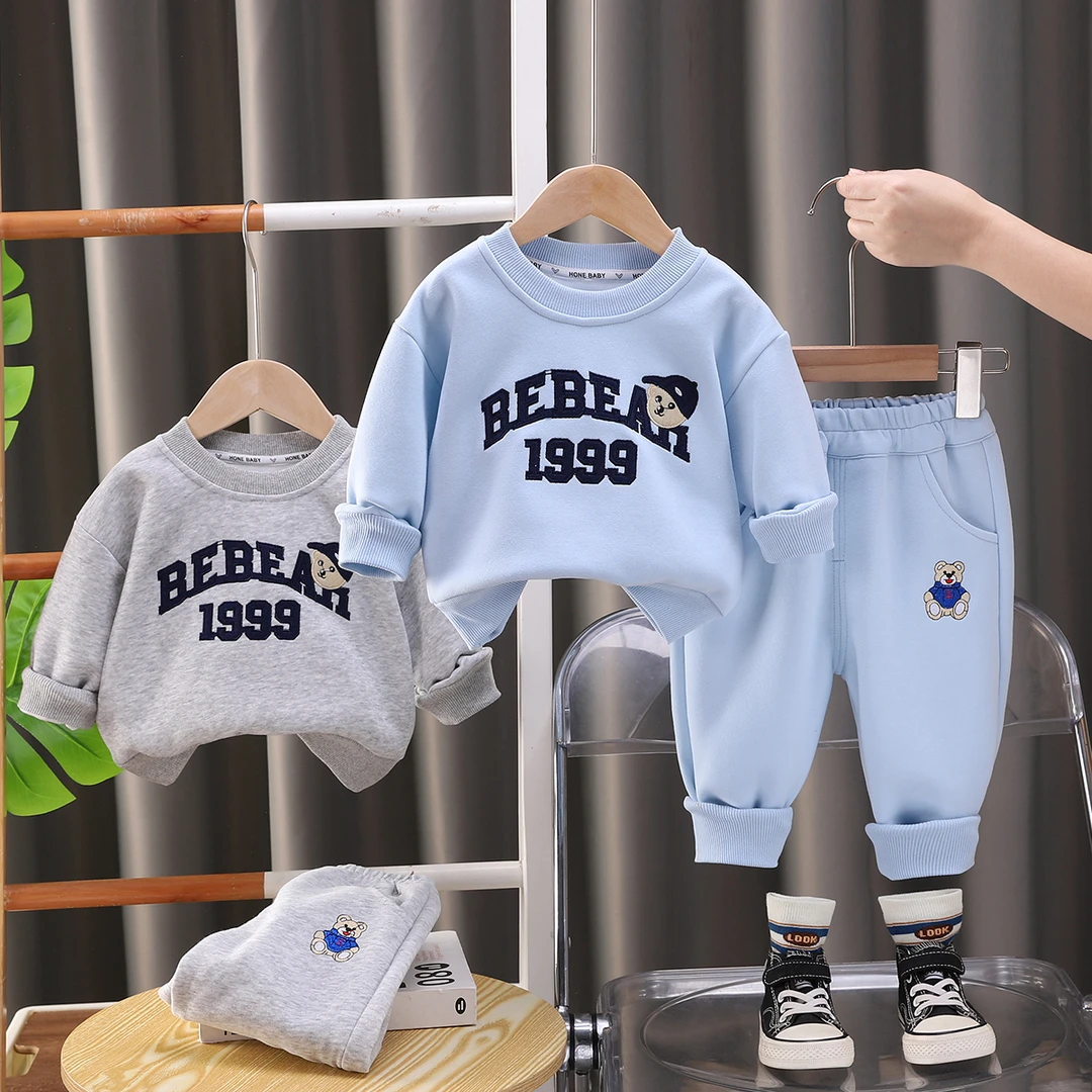 XY-25012儿童套装2025春秋季男童卡通小熊卫衣男童卫衣卫裤两件套