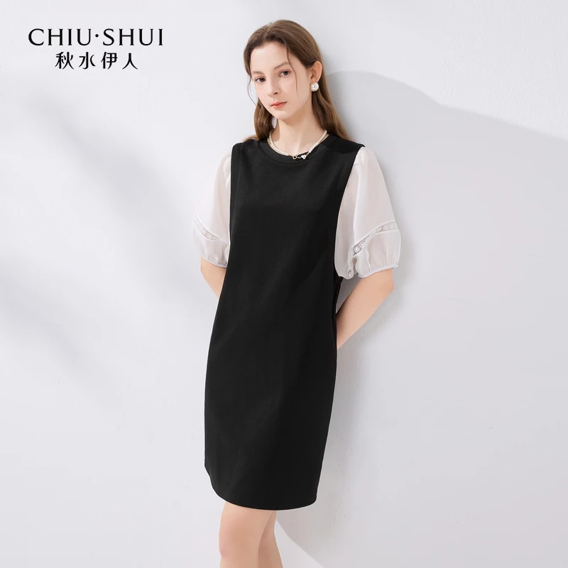 【品牌折扣】秋水伊人复古优雅黑色连衣裙夏季装众高624204A020409