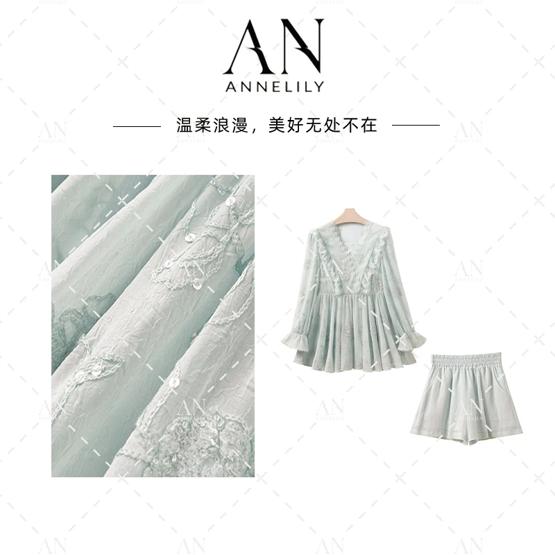 ANNELILY安一凡【鹿萦-凡】新款时尚百搭休闲气质短裤套装AT2504059