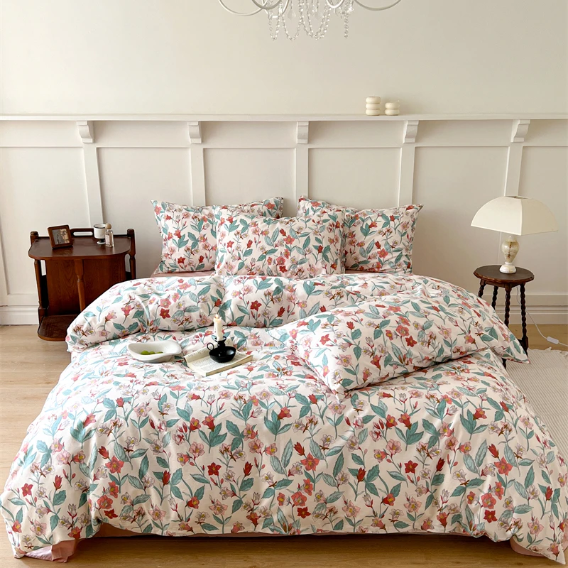 小碎花新款40支全棉印花四件套田园风纯棉被套床单学生宿舍三件套
