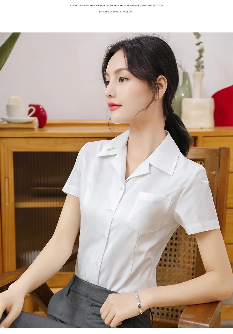 大翻领白色衬衫女职业装夏季时尚洋气商务上班族酒店前台工作服寸