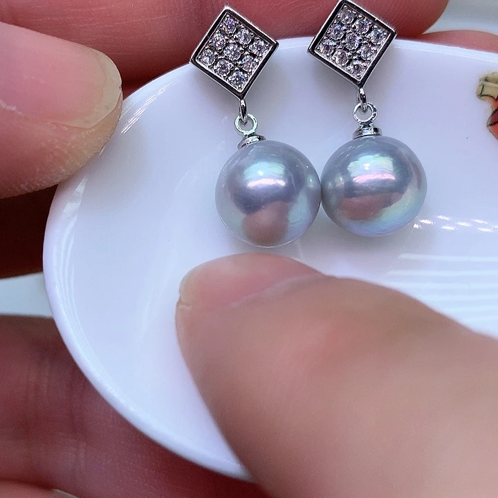 银S925镶嵌耳饰淡水珍珠
