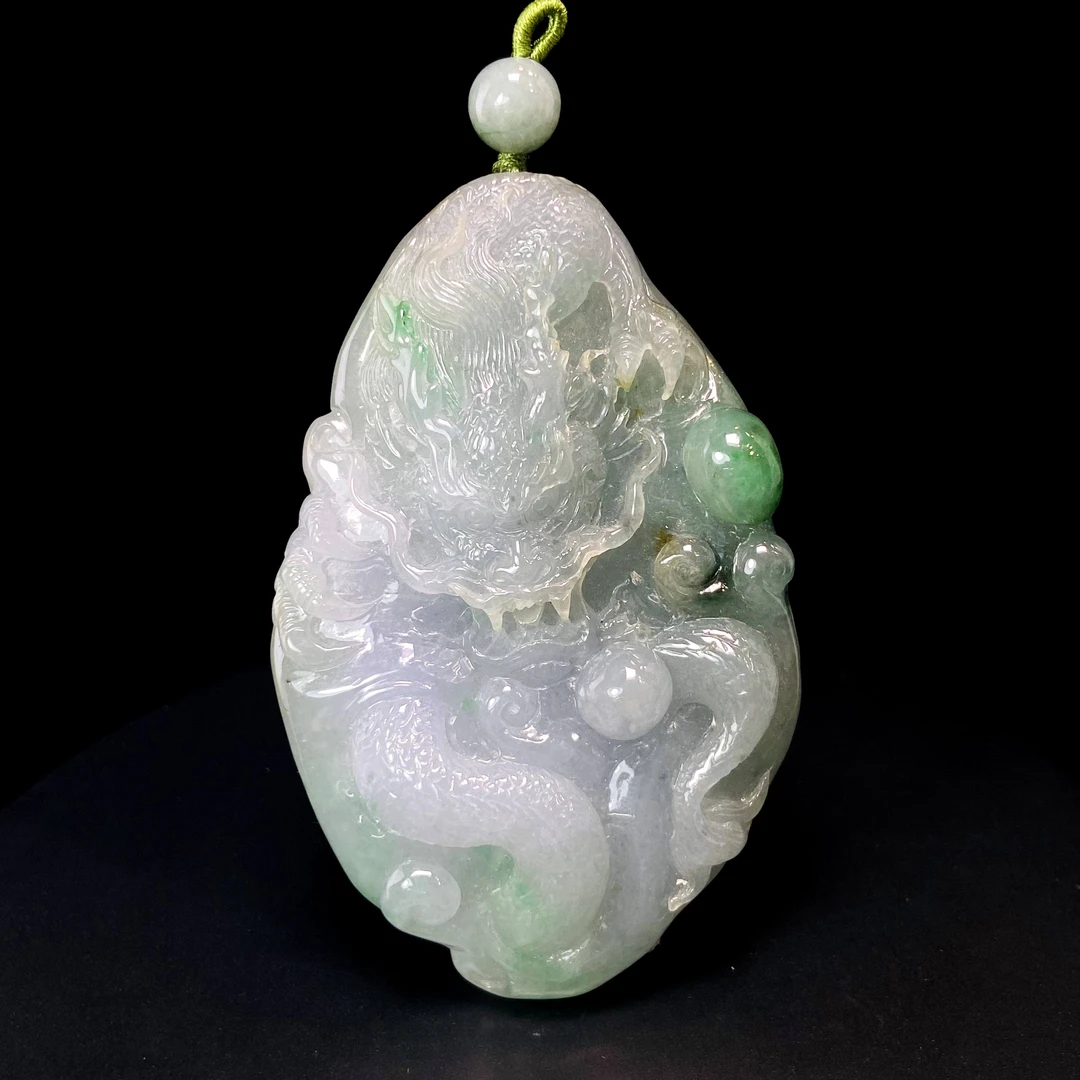 RX14天然缅甸A货翡翠绿胶随形龙牌/074776/北京中保拍卖