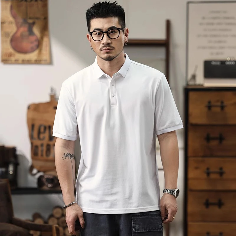 高端简约纯色短袖POLO衫男夏季新款宽松休闲翻领大码半袖男体恤衫