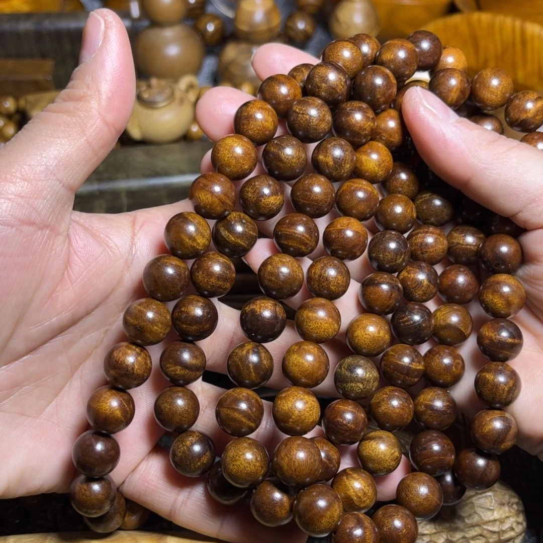 金丝楠深色佛珠手链1.2枯木