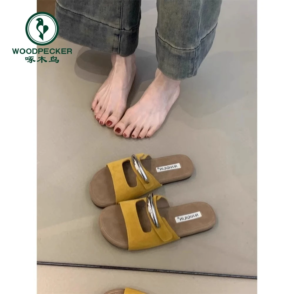 啄木鸟复古勃肯一字拖鞋女夏外穿2025夏季新款法式气质露趾凉拖鞋