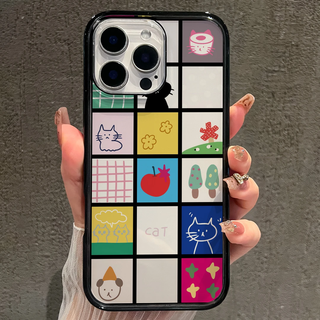 【AI键保护】格子插画适用苹果16promax手机壳iphone15新款14少女