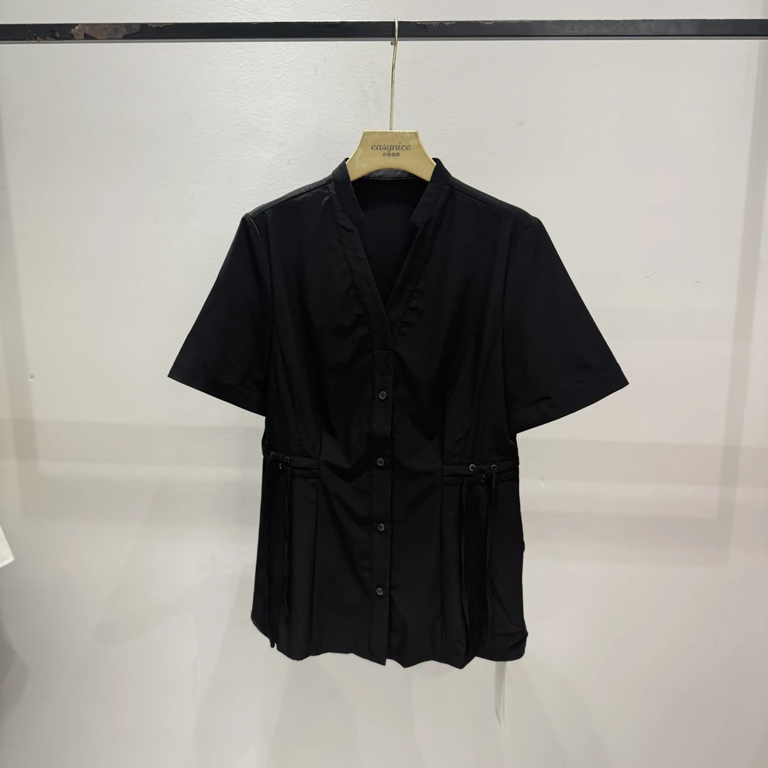 【麦丝】休闲百搭宽松显瘦小众设计感V领衬衫 YML-1010