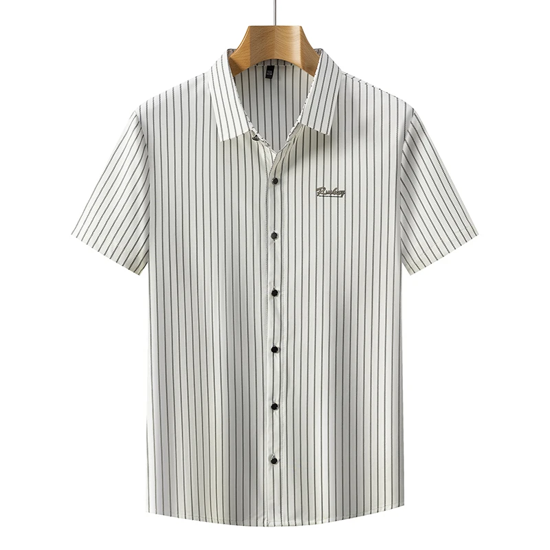 2025款休闲夏季男士短袖男抗皱条纹衬衫修身潮流男装百搭衬衣时尚