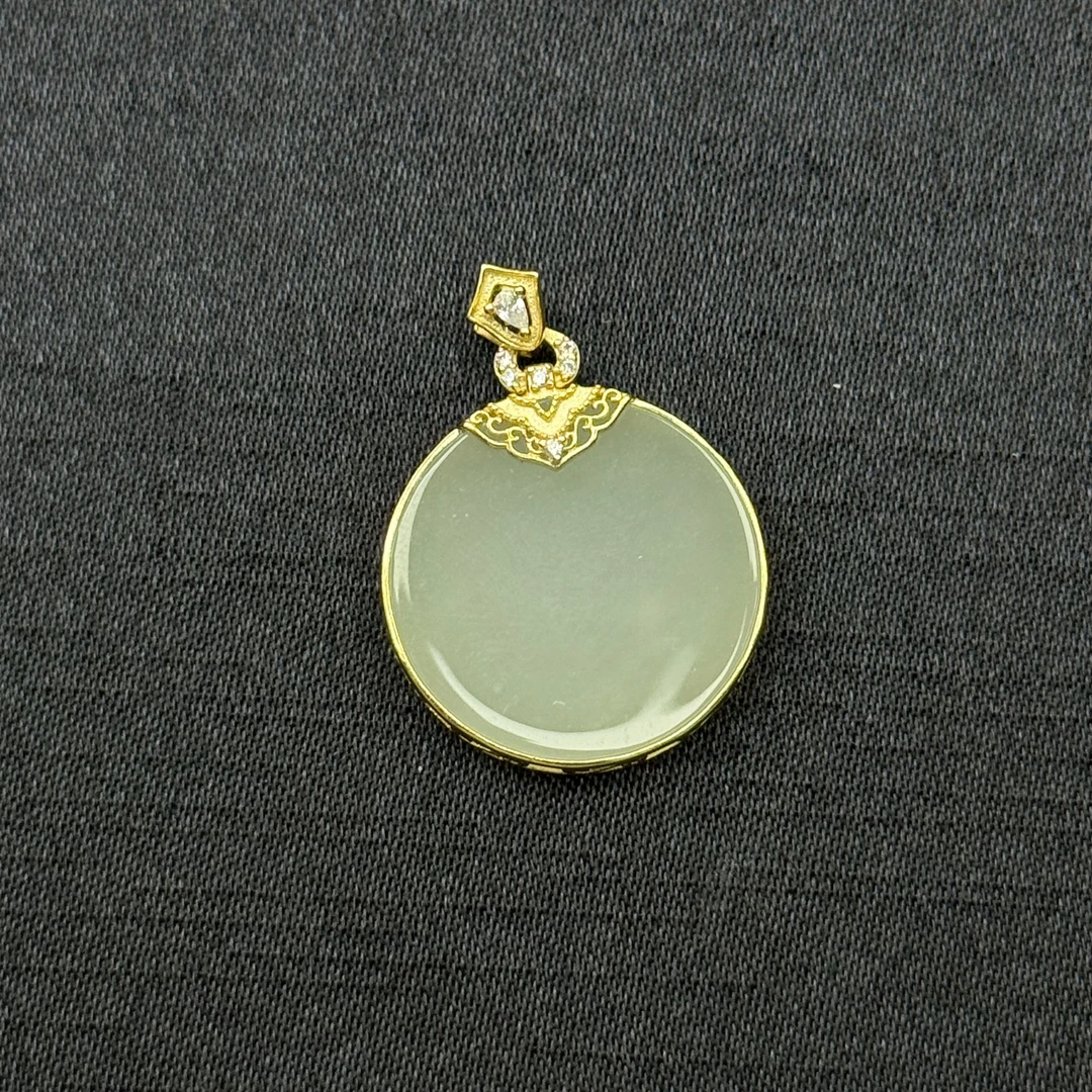 【鹏嘟嘟】S925银镶嵌和田玉圆牌JY-JY03-多样式发货