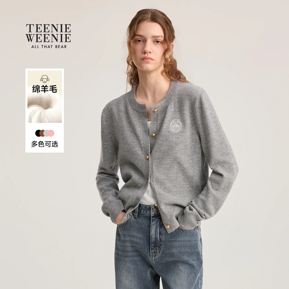 【绵羊毛】TeenieWeenie小熊毛衣25圆领外搭针织开衫女TTCK258906P