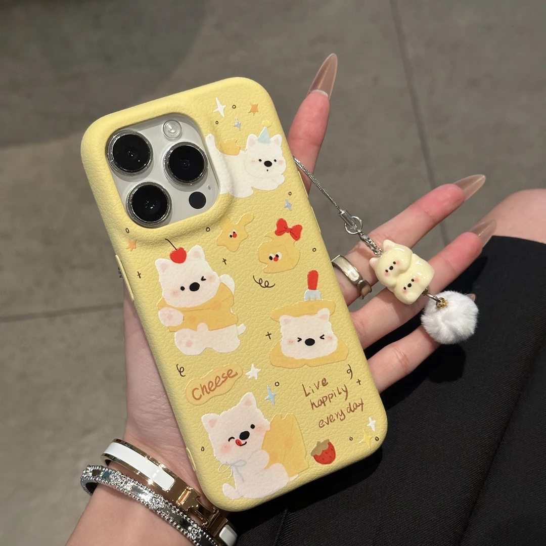 欧克里里奶酪西高地挂件适用iPhone16/17promax皮纹手机壳华为P60