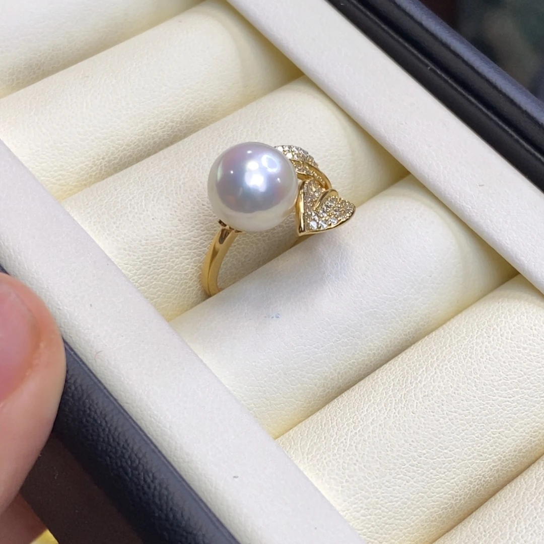 戒指淡水珍珠银S925镀金镶嵌特价