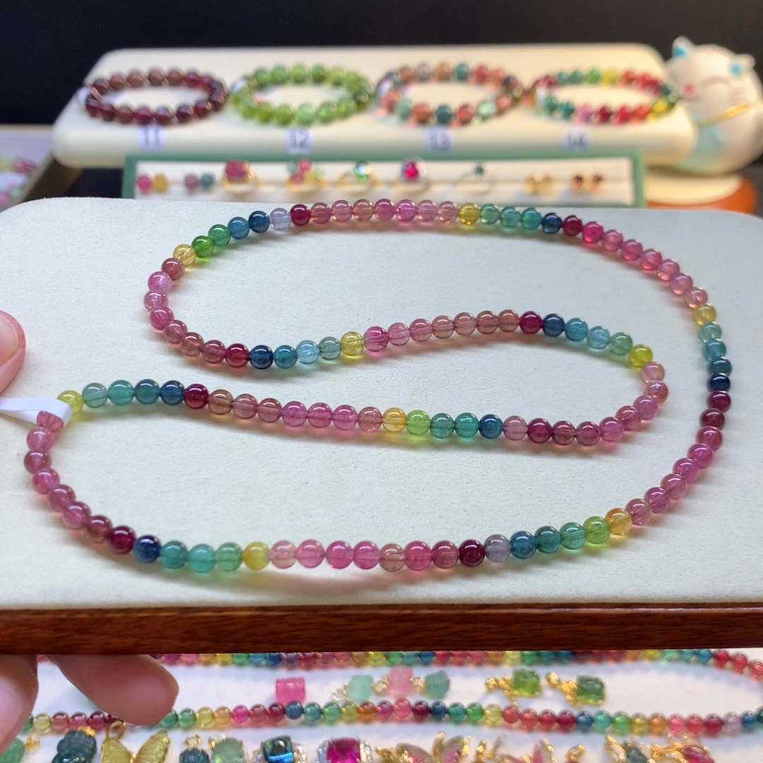 碧玺未镶嵌手串荧光4.8mm