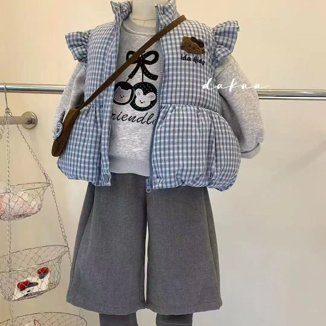 加绒薄款男童马夹纯色冬季女单排扣套装学院风春秋