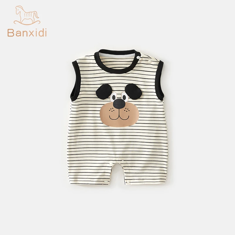 班喜迪婴儿衣服夏装婴幼儿连体衣超萌男宝宝哈衣爬服夏季薄款无袖
