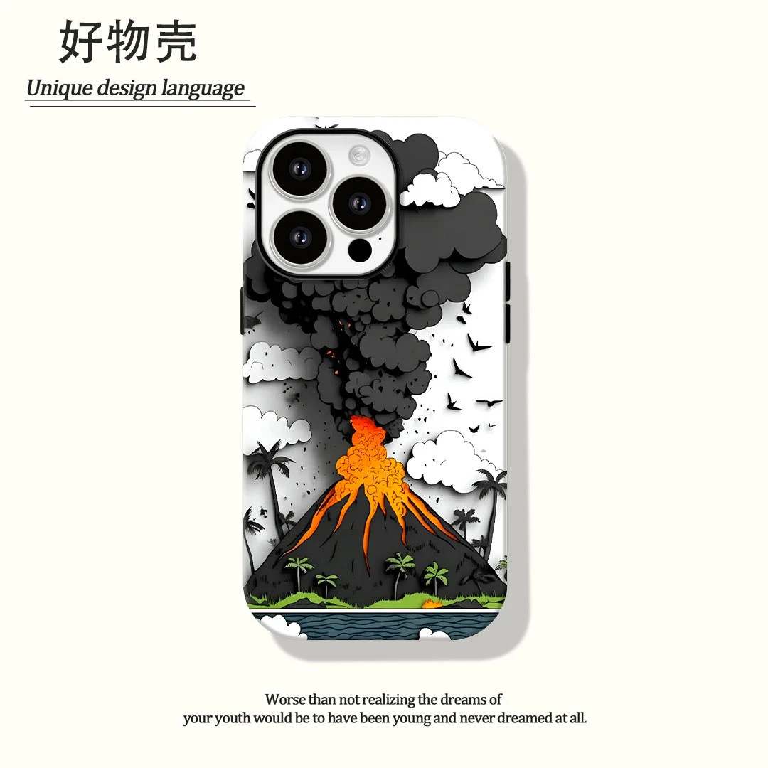 层次火山菲林二合一适用苹果17promax华为vivo小米oppo手机壳防汗