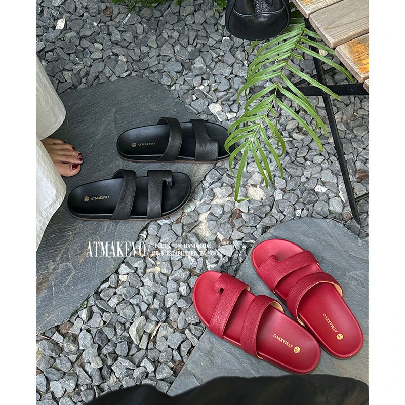 吕小布 | row家二舅拖 真皮夹趾凉鞋一脚蹬平底拖外穿女夏0533