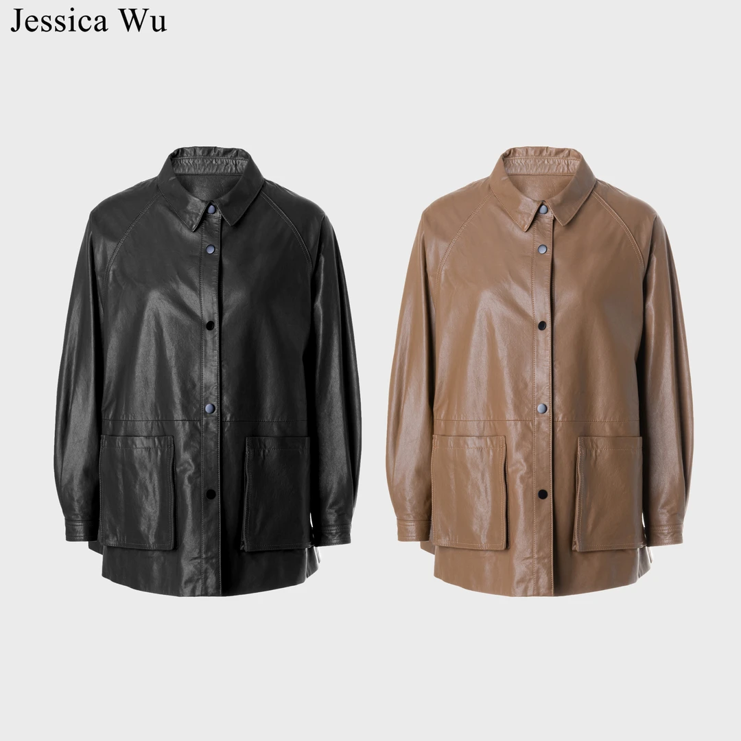 旦旦秋冬绵软细腻全植鞣进口绵羊皮衬衫式休闲宽松皮衣外套