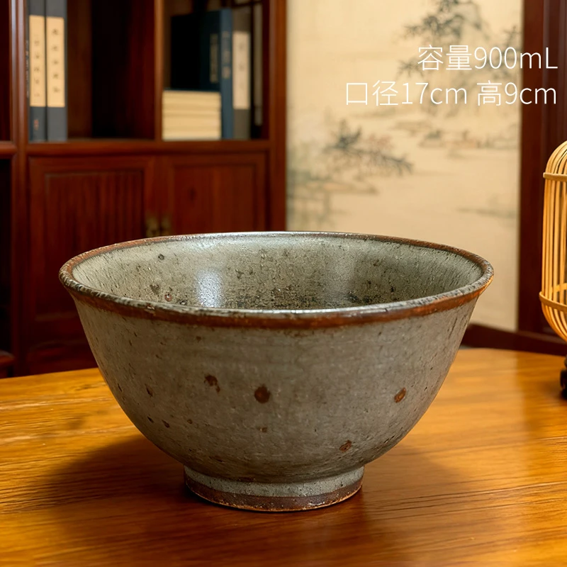 「陶烟锈点面碗|自然的粗陶斑驳肌理手工碗」