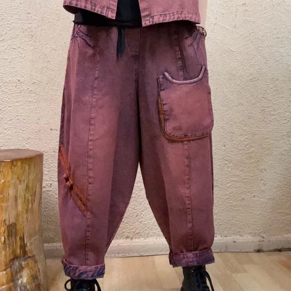 啵啵CM034圆形口袋侧面盘扣牛仔裤