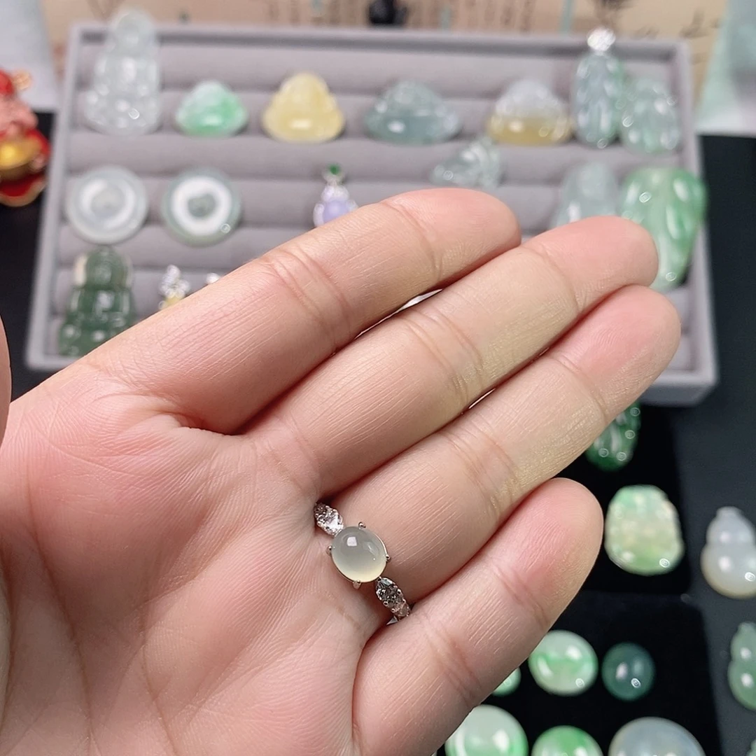 翡翠银S925镶嵌戒指蛋面