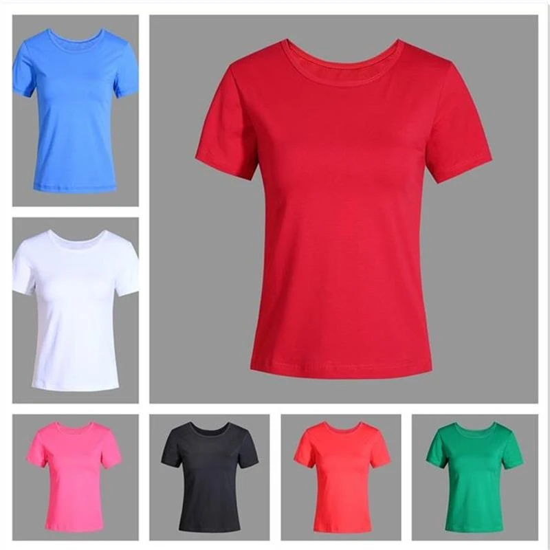 女款广场舞短袖上衣大码运动夏季圆领百搭弹力薄款女士休闲健身服