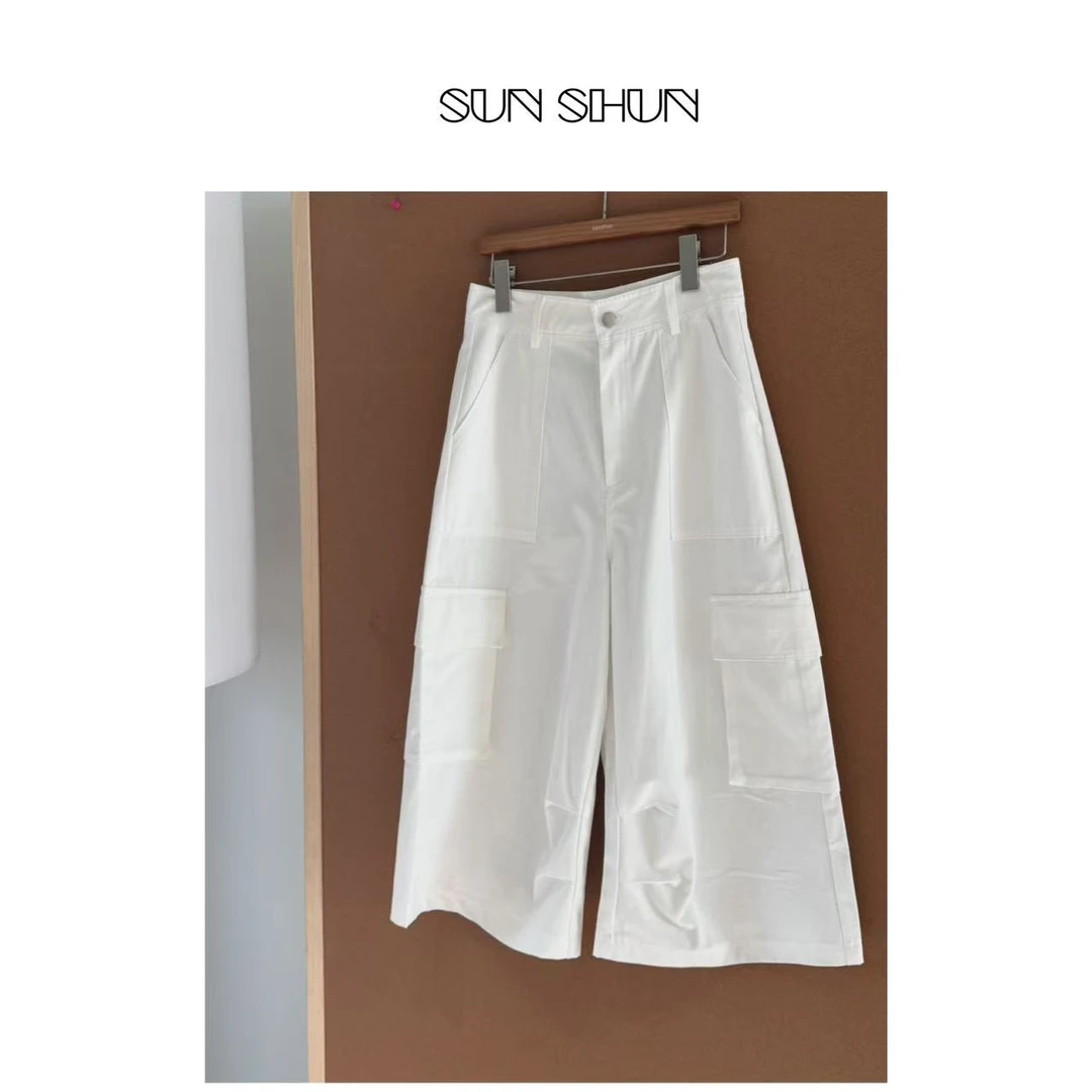 Sanshun-（工装口袋裤）-春夏显瘦直筒时尚工装口袋宽松七分裤百搭
