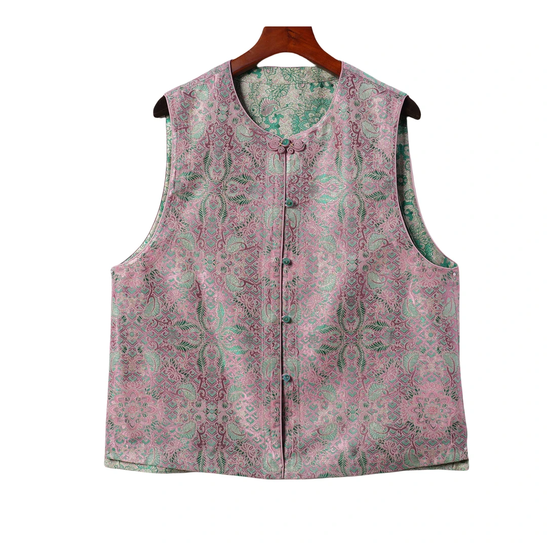 【溪云】桑蚕丝宋锦马夹中式印花中国风复古提花马甲F25140